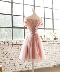 Prom Dress Boho, Pink Lace Tulle Short Prom Dress, Homecoming Dress