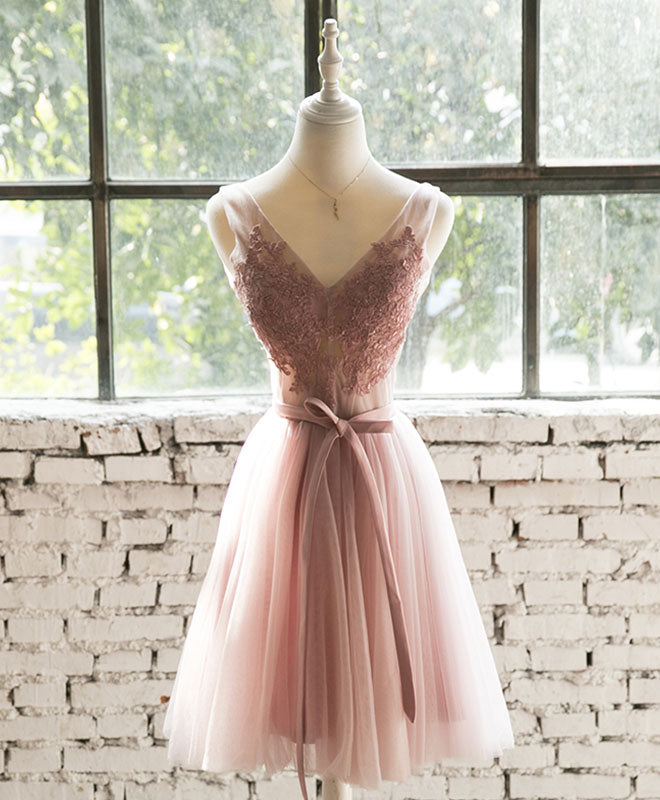 Prom Dress Outfits, Pink Lace Tulle Short Prom Dress, Homecoming Dress
