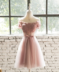 Prom Dresses Corset, Pink Lace Tulle Short Prom Dress, Homecoming Dress
