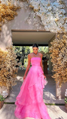 Dinner Outfit, Pink Long Formal Gowns, Pink Party Dresses
