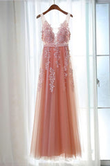 Orange Dress, Pink Long New Prom Dress, Party Dress with Lace Applique