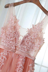 Prom Dress Black, Pink Long New Prom Dress, Party Dress with Lace Applique