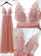 Wedding Guest Dress Summer, Pink Long New Prom Dress, Party Dress with Lace Applique