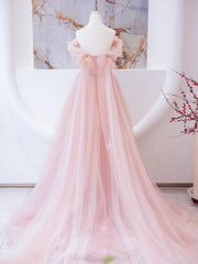 Bridesmaid Dress With Sleeves, Pink Long prom dress, Pink A line Formal Graduation Dresses