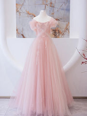 Bridesmaid Dresses With Sleeve, Pink Long prom dress, Pink A line Formal Graduation Dresses