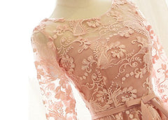 Wedding Dresses Color, Pink Long Sleeves Lace Wedding Party Dress, Charming Party Dress