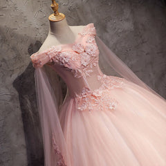 Prom Dresses Store, Pink Long Tulle with Lace Applique Ball Gown Sweet 16 Dresses, Pink Formal Dresses