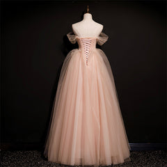 Homecoming Dress Shops, Pink Off Shoulder Beaded Tulle Long Party Dresses, Pink A-line Formal Dresses Prom Dress