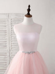 Bridesmaid Dresses For Winter Wedding, Pink Round Neck Tulle Pink Short Prom Dress Pink Homecoming Dress