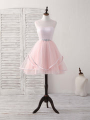 Bridesmaid Dresses Mismatched Spring Colors, Pink Round Neck Tulle Pink Short Prom Dress Pink Homecoming Dress