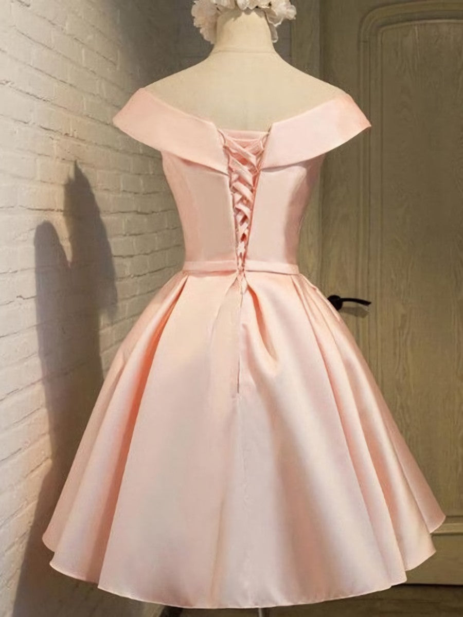 Formal Dresses Ballgown, Pink Satin Knee Length Party Dress , Homecoming Dress