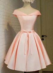 Formal Dress Lace, Pink Satin Knee Length Party Dress , Homecoming Dress