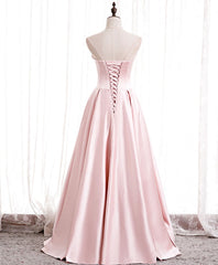 Wedding Dress Bride, Pink Satin Long Party Dress with Pearls, Floor Length Party Dres Wedding Party Dress