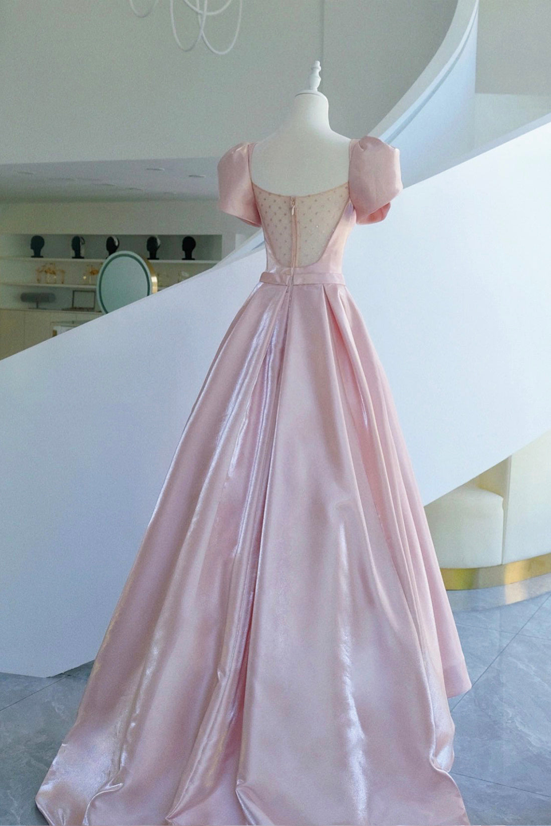 Black Bridesmaid Dress, Pink Satin Long Prom Dress, A-Line Evening Dress with Bow