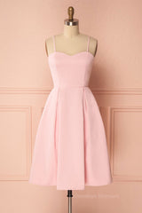 Evening Dresses Princess, Pink satin short prom dress, pink homecoming dress