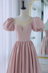 Party Dresses Summer Dresses, Pink Scoop Neckline Satin Prom Dress, Pink Floor Length Party Dress