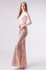 Pleated Dress, Pink Shimmery Sequin Lace Prom Dresses