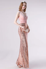 Glamorous Dress, Pink Shimmery Sequin Lace Prom Dresses