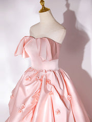 Prom Dress Shop Near Me, Pink Sweep Train Satin Long Prom Dress, Pink Formal Evening Dresses