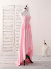 Mismatched Bridesmaid Dress, Pink Sweetheart Neck Chiffon High Low Prom Dress, Bridesmaid Dress