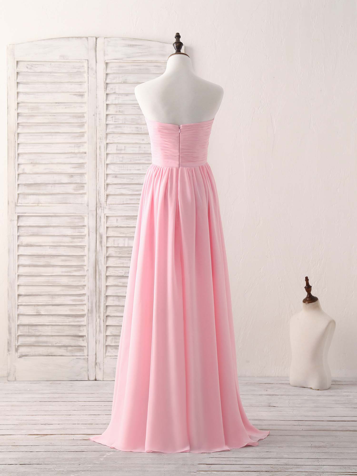 Simple Prom Dress, Pink Sweetheart Neck Chiffon High Low Prom Dress, Bridesmaid Dress