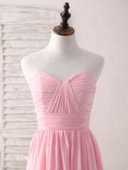 Midi Dress, Pink Sweetheart Neck Chiffon High Low Prom Dress, Bridesmaid Dress