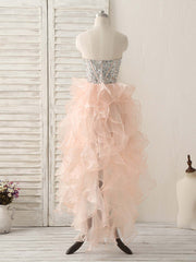 Party Dress Winter, Pink Sweetheart Neck Rhinestones Organza Prom Dress Pink Homecoming Dresses