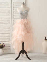 Party Dresses Size 23, Pink Sweetheart Neck Rhinestones Organza Prom Dress Pink Homecoming Dresses