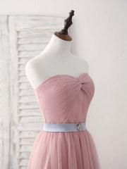 Bridesmaids Dresses Pink, Pink Sweetheart Neck Tulle Long Prom Dress, Aline Pink Bridesmaid Dress