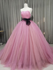 Bridesmaid Dress Colorful, Pink Sweetheart Neck Tulle Long Prom Dress Pink Tulle Formal Sweet 16 Dress