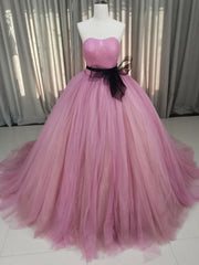 Bridesmaide Dress Colors, Pink Sweetheart Neck Tulle Long Prom Dress Pink Tulle Formal Sweet 16 Dress