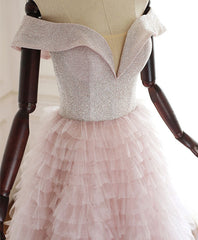 Homecoming Dresses Red, Pink Sweetheart Off Shoulder Tulle Long Prom Dress Pink Evening Dress