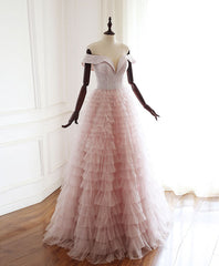 Homecoming Dresses Classy, Pink Sweetheart Off Shoulder Tulle Long Prom Dress Pink Evening Dress