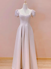 Wedding Dresses 2020, Pink Sweetheart Short Sleeves Floor Length Party Dress, Pink Wedding Party Dresses