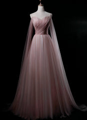 Bridesmaids Dresses Modest, Pink Sweetheart Tulle Long Elegant Evening Dress, Pink Prom Dress