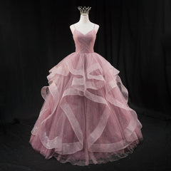 Sparklie Dress, Pink Sweetheart Tulle Long Evening Dress Prom Dress, Pink Sweet 16 Gown