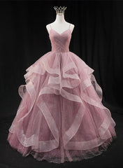 Classy Outfit Women, Pink Sweetheart Tulle Long Evening Dress Prom Dress, Pink Sweet 16 Gown