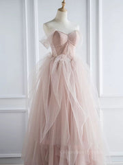Unique Wedding Ideas, Pink sweetheart tulle long prom dress, pink tulle formal dress