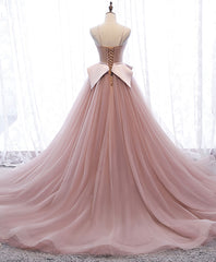 Evenning Dresses Long, Pink Sweetheart Tulle Long Prom Gown Pink Tulle Formal Dress