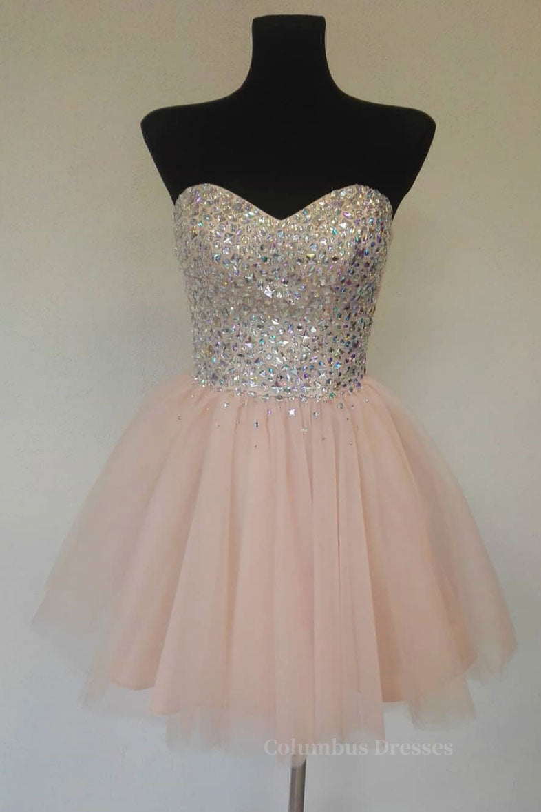 Evening Dresses On Sale, Pink sweetheart tulle short prom dress, homecoming dress