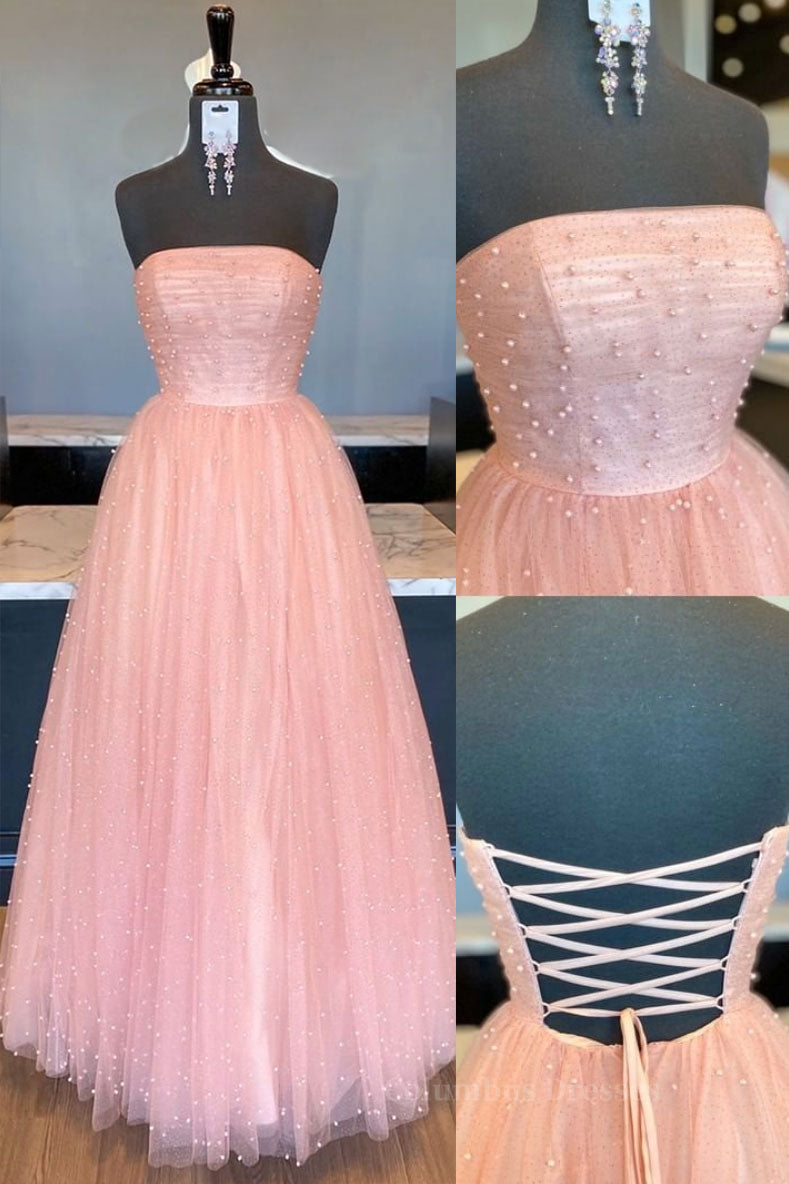 Prom Dresses Princess Style, Pink tulle A-line long prom dress tulle formal dress