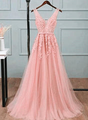 Pink Bridesmaid Dress, Pink Tulle A-line Simple Long Party Dress, A-line Prom Dresses Evening Dress