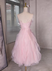 Prom Dresses 2023 Long, Pink Tulle Beaded Low Back Short Party Dress, Pink Tulle Homecoming Dress