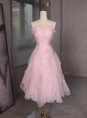 Prom Dress With Tulle, Pink Tulle Beaded Low Back Short Party Dress, Pink Tulle Homecoming Dress