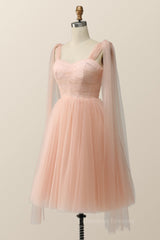 Prom Dress Champagne, Pink Tulle Corset Short Party Dress