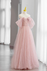 Prom Dress Country, Pink Tulle Floor Length Prom Dress, Cute A-Line Evening Party Dress