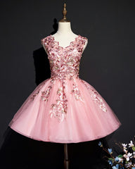 Wedding Flower, Pink Tulle Flowers Homecoming Dress, Short Pink Teen Formal Dress