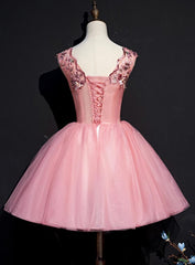 Prom Dress 2024, Pink Tulle Flowers Homecoming Dress, Short Pink Teen Formal Dress