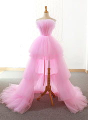 Formal Dresses Long Gowns, Pink Tulle High Low Layers Homecoming Dress, Pink Evening Dresses