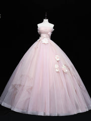 Bridesmaid Dresses White, Pink Tulle Lace Applique Long Prom Dresses, Pink Sweet 16 Dresses
